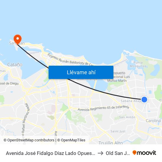 Avenida José Fidalgo Díaz Lado Opuesto Vía 21 to Old San Juan map