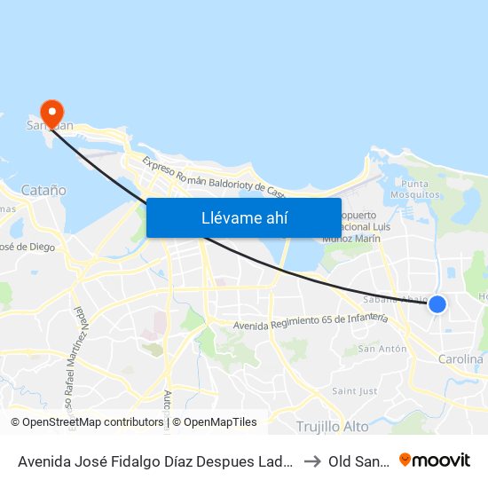 Avenida José Fidalgo Díaz Despues Lado Opuesto Vía 25 to Old San Juan map