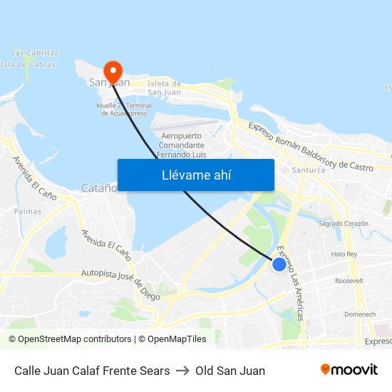 Calle Juan Calaf Frente Sears to Old San Juan map