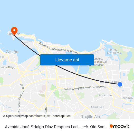 Avenida José Fidalgo Díaz Despues Lado Opuesto Vía 26 to Old San Juan map