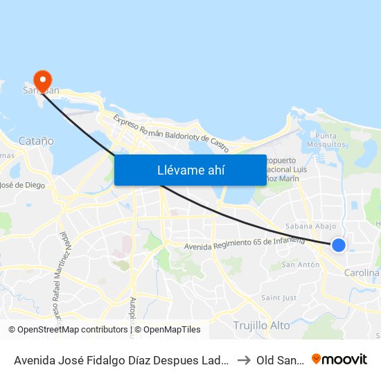 Avenida José Fidalgo Díaz Despues Lado Opuesto Vía 44 to Old San Juan map