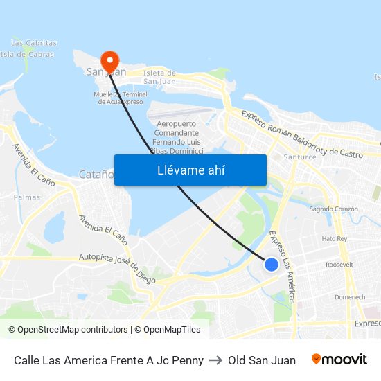 Calle Las America Frente A  Jc Penny to Old San Juan map