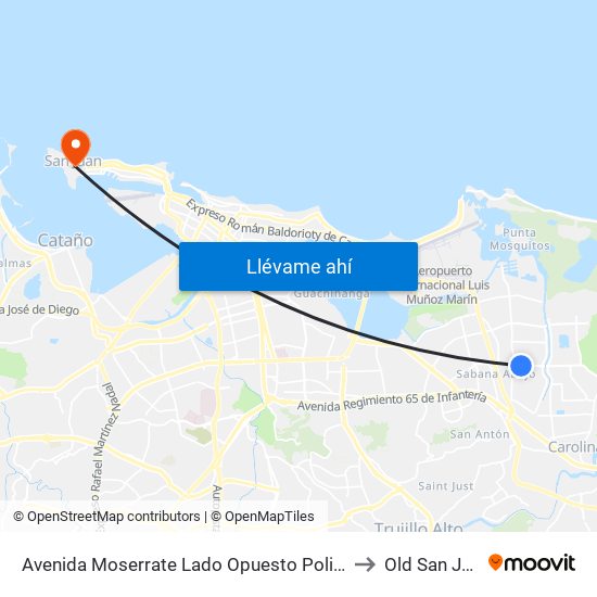 Avenida Moserrate Lado Opuesto Policlinica to Old San Juan map