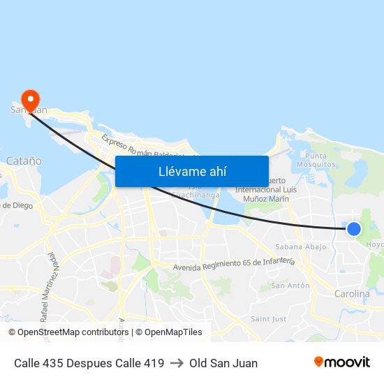 Calle 435 Despues Calle 419 to Old San Juan map