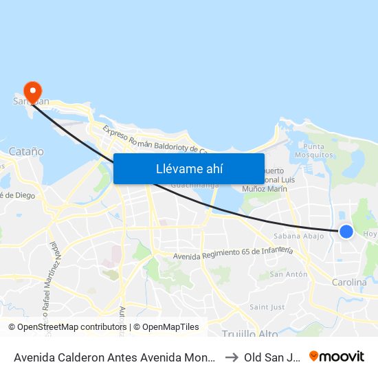 Avenida Calderon Antes Avenida Monserrate to Old San Juan map
