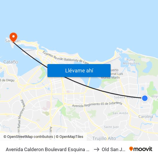 Avenida Calderon Boulevard Esquina Calle 1 to Old San Juan map
