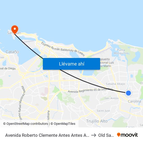 Avenida Roberto Clemente Antes Antes Avenida Sanchez Castaño to Old San Juan map