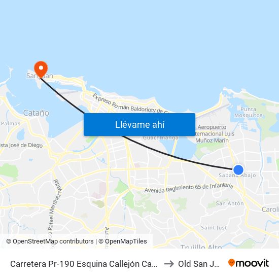 Carretera Pr-190 Esquina Callejón Canales to Old San Juan map