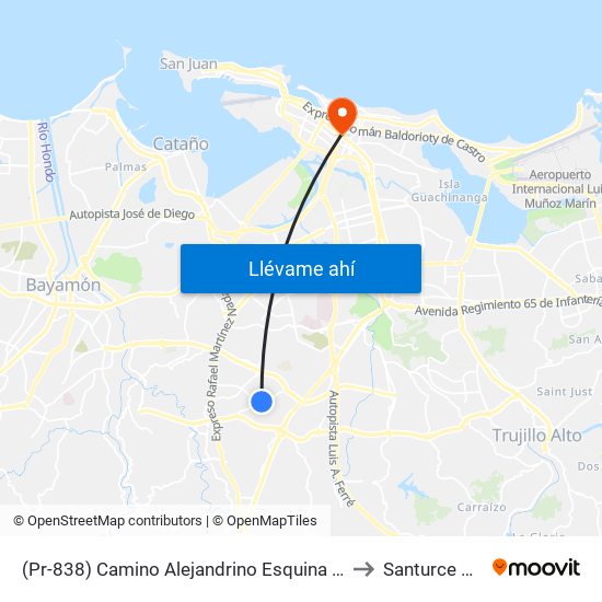 (Pr-838) Camino Alejandrino Esquina Calle Lcdo R. Rodriguez Apolo to Santurce Puerto Rico map