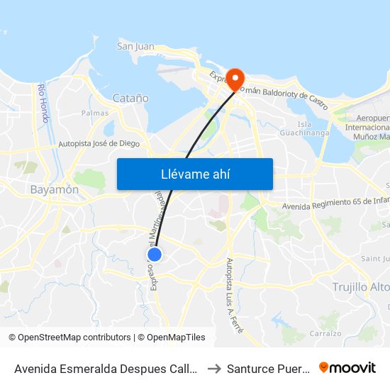 Avenida Esmeralda Despues Calle Los Prados to Santurce Puerto Rico map