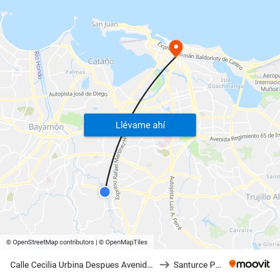 Calle Cecilia Urbina Despues Avenida Las Cumbres (Pr-199) to Santurce Puerto Rico map