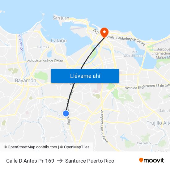 Calle D Antes Pr-169 to Santurce Puerto Rico map