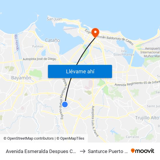 Avenida Esmeralda Despues Calle 22 to Santurce Puerto Rico map