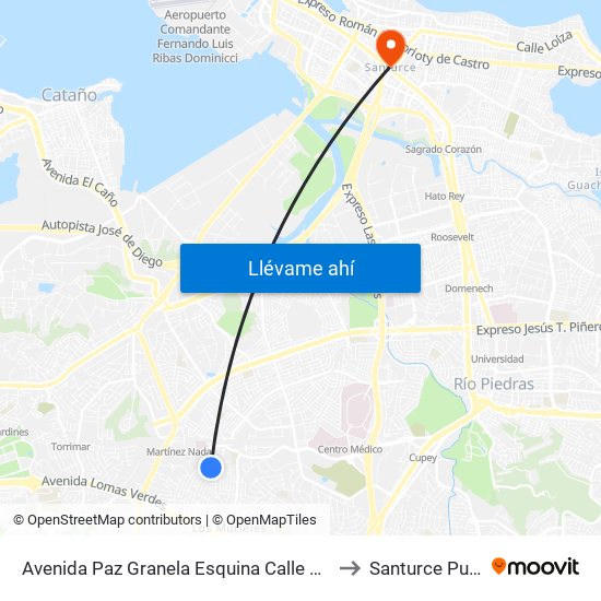 Avenida Paz Granela Esquina Calle Sandalio Enrique León to Santurce Puerto Rico map