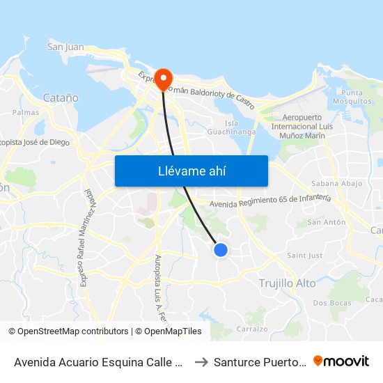 Avenida Acuario Esquina Calle Gemenis to Santurce Puerto Rico map