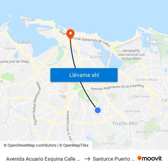 Avenida Acuario Esquina Calle Lesbos to Santurce Puerto Rico map