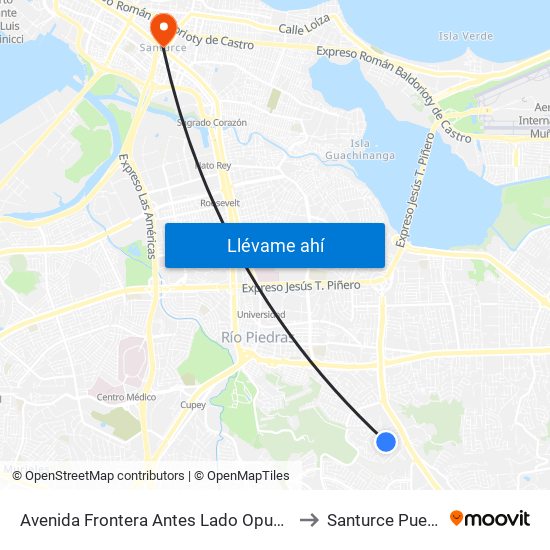 Avenida Frontera Antes Lado Opuesto Calle Jijona to Santurce Puerto Rico map