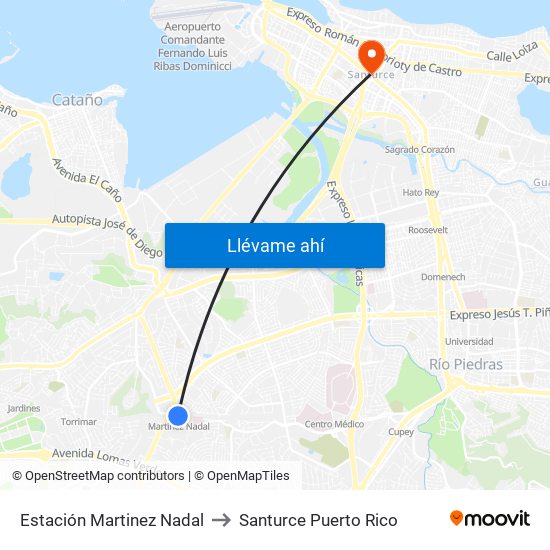 Estación Martinez Nadal to Santurce Puerto Rico map