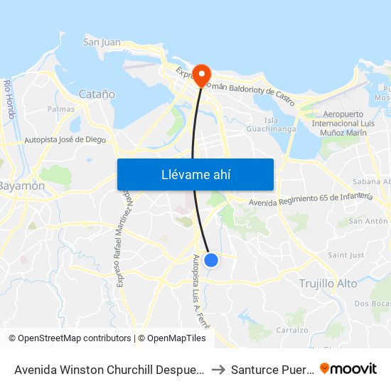 Avenida Winston Churchill Despues Calle Jajome to Santurce Puerto Rico map