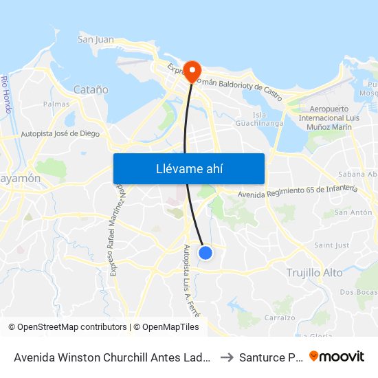 Avenida Winston Churchill Antes Lado Opuesto Calle José Zorrilla to Santurce Puerto Rico map