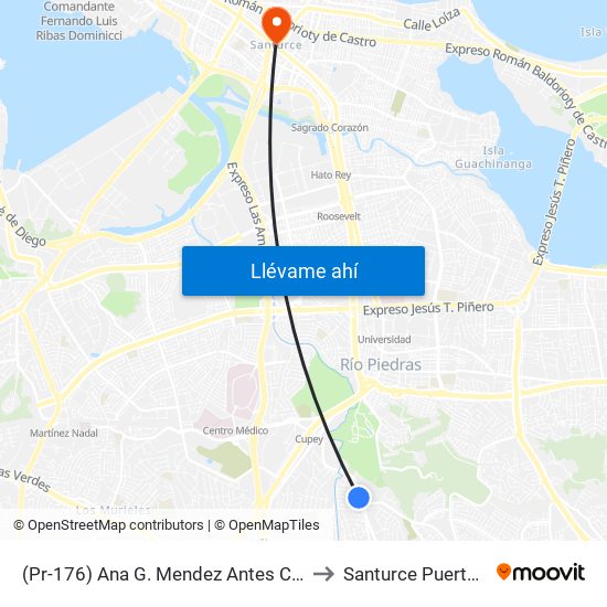 (Pr-176) Ana G. Mendez Antes Calle Ohio to Santurce Puerto Rico map