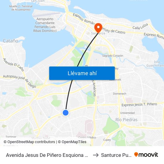 Avenida Jesus De Piñero Esquiona Avenida José De Diego to Santurce Puerto Rico map