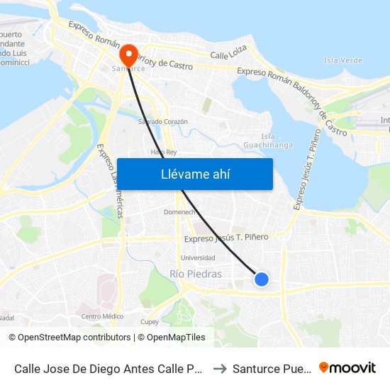Calle Jose De Diego Antes Calle Pedro Diaz Correa to Santurce Puerto Rico map
