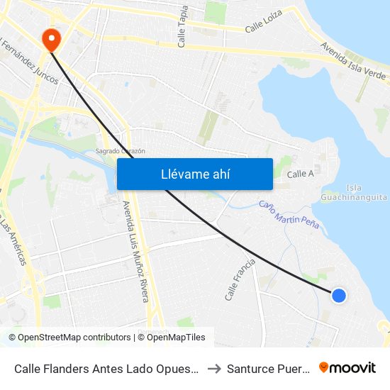 Calle Flanders Antes Lado Opuesto Calle Turia to Santurce Puerto Rico map