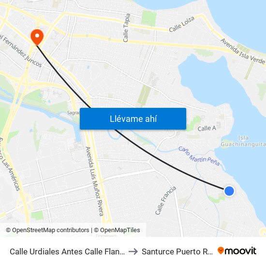 Calle Urdiales Antes Calle Flandes to Santurce Puerto Rico map