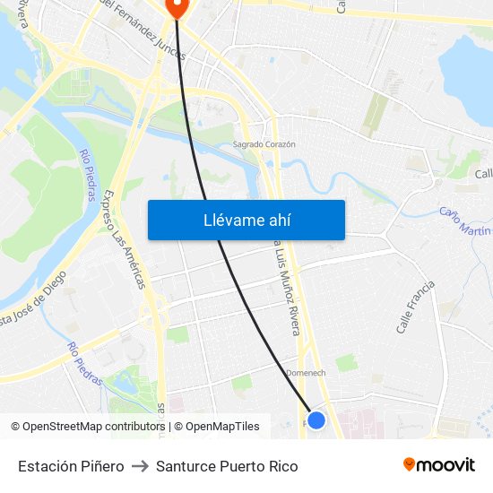 Estación Piñero to Santurce Puerto Rico map