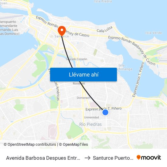 Avenida Barbosa Despues Entrada Upr to Santurce Puerto Rico map