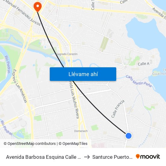 Avenida Barbosa Esquina Calle Gerona to Santurce Puerto Rico map