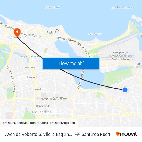 Avenida Roberto S. Vilella Esquina Calle 259 to Santurce Puerto Rico map