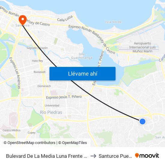 Bulevard De La Media Luna Frente A Banco Popular to Santurce Puerto Rico map
