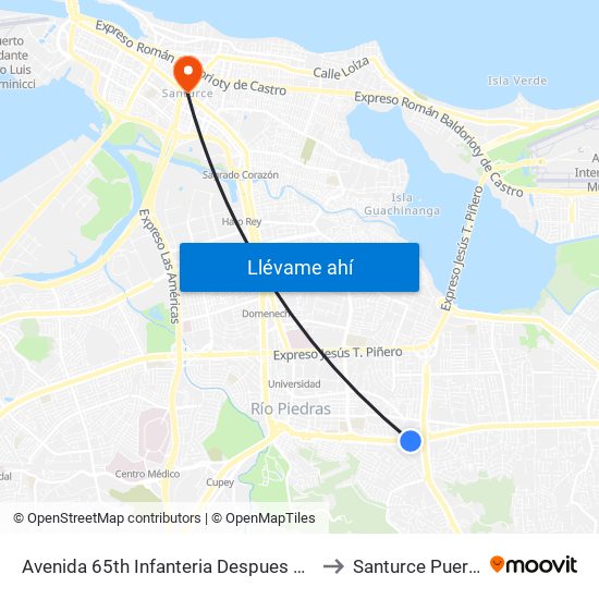 Avenida 65th Infanteria Despues Calle Ayacucho to Santurce Puerto Rico map