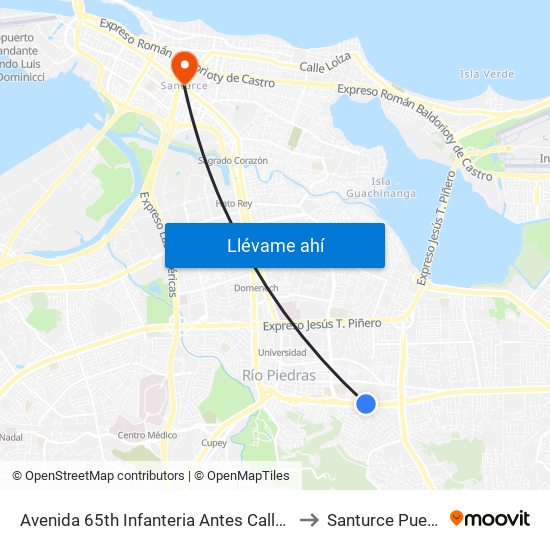 Avenida 65th Infanteria Antes Calle Lopéz Sicardo to Santurce Puerto Rico map