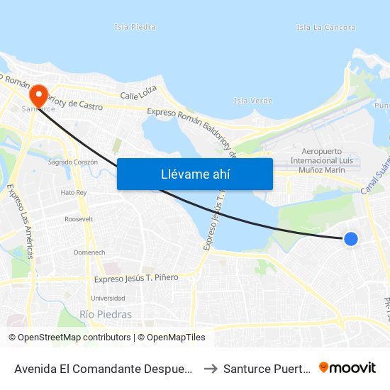 Avenida El Comandante Despues Calle 538 to Santurce Puerto Rico map