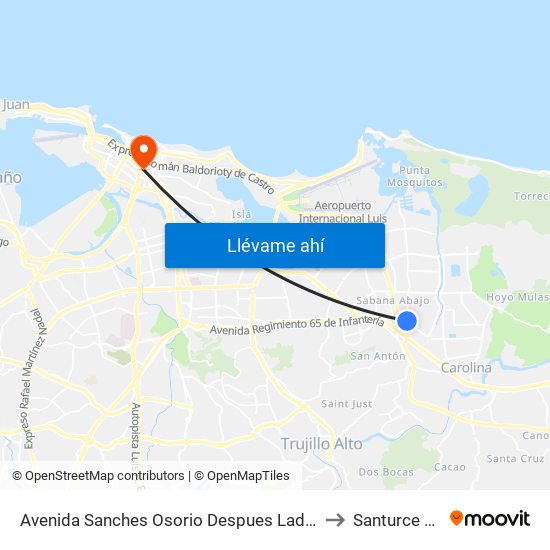 Avenida Sanches Osorio Despues Lado Opuesto Calle Parque M. Rivera to Santurce Puerto Rico map