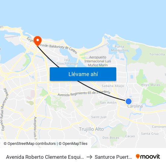 Avenida Roberto Clemente Esquina Calle 9 to Santurce Puerto Rico map