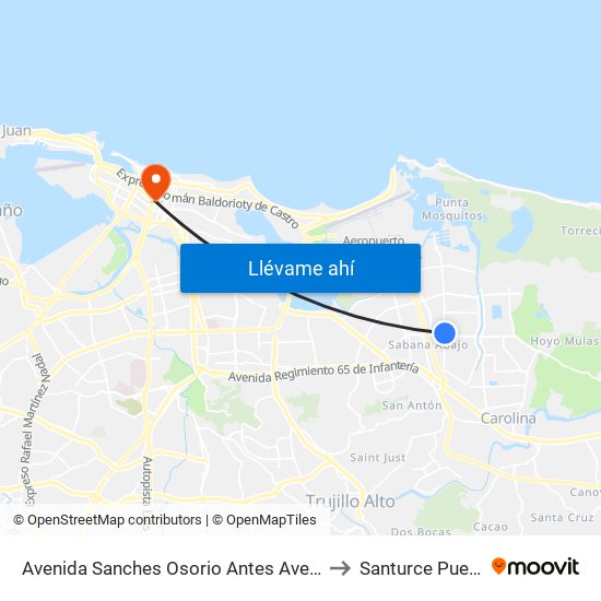 Avenida Sanches Osorio Antes Avenida Monserrate to Santurce Puerto Rico map