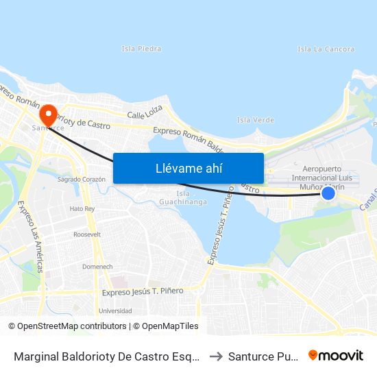 Marginal Baldorioty De Castro Esquina Calle Joaquina to Santurce Puerto Rico map