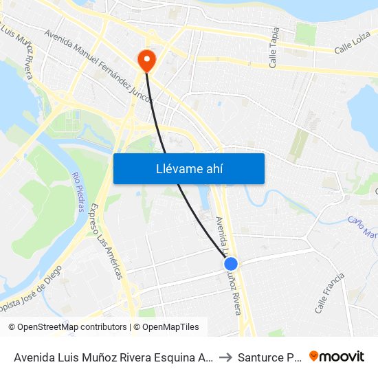 Avenida Luis Muñoz Rivera Esquina Avenida Franklin D. Roosvelt to Santurce Puerto Rico map