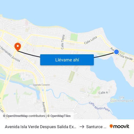 Avenida Isla Verde Despues Salida Expreso Ramón Baldorioty De Castro to Santurce Puerto Rico map