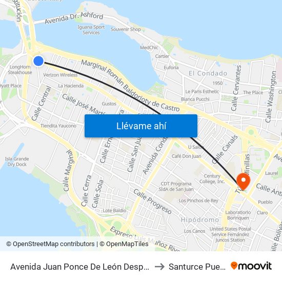 Avenida Juan Ponce De León Despues Calle Olimpo to Santurce Puerto Rico map