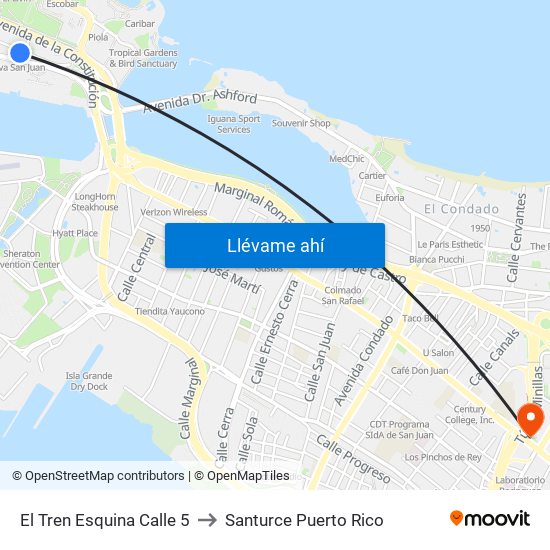 El Tren Esquina Calle 5 to Santurce Puerto Rico map