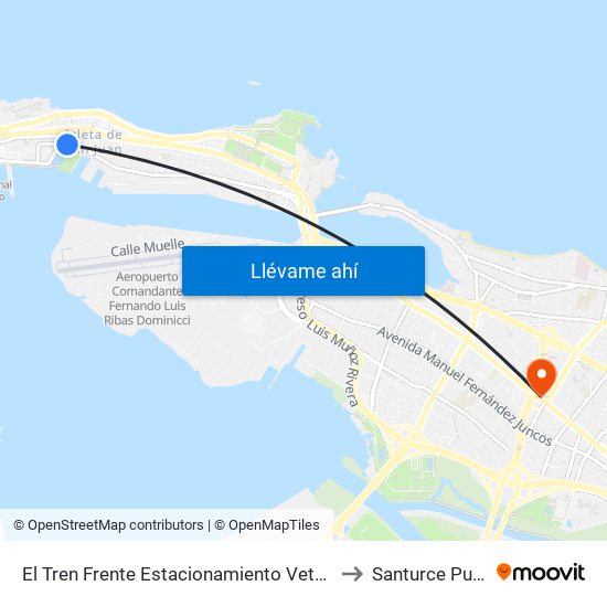 El Tren Frente Estacionamiento Veterano Puertorriqueno to Santurce Puerto Rico map