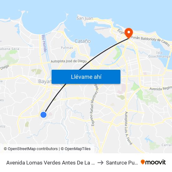 Avenida Lomas Verdes Antes De La Avenida Santa Juanita to Santurce Puerto Rico map