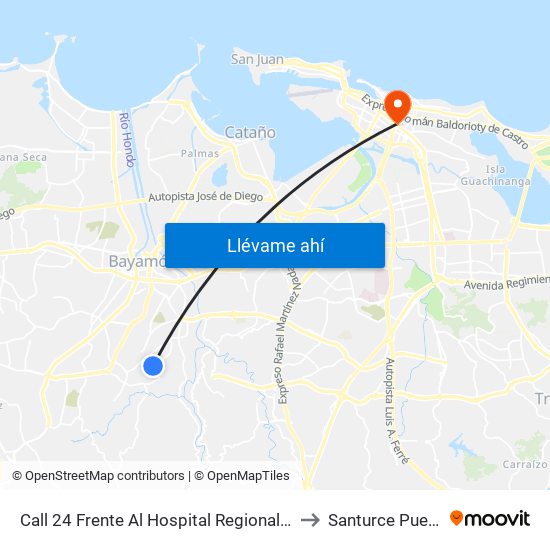 Call 24 Frente Al Hospital Regional (Lado Opuesto) to Santurce Puerto Rico map