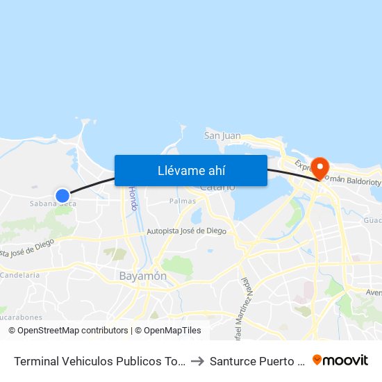 Terminal Vehiculos Publicos Toa Baja to Santurce Puerto Rico map