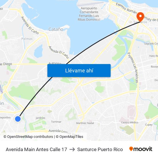 Avenida Main Antes Calle 17 to Santurce Puerto Rico map